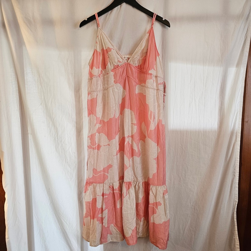 HM Pink Floral Maxi Dress XL Adjustable Straps Tiered Lightweight w/ Side Ties